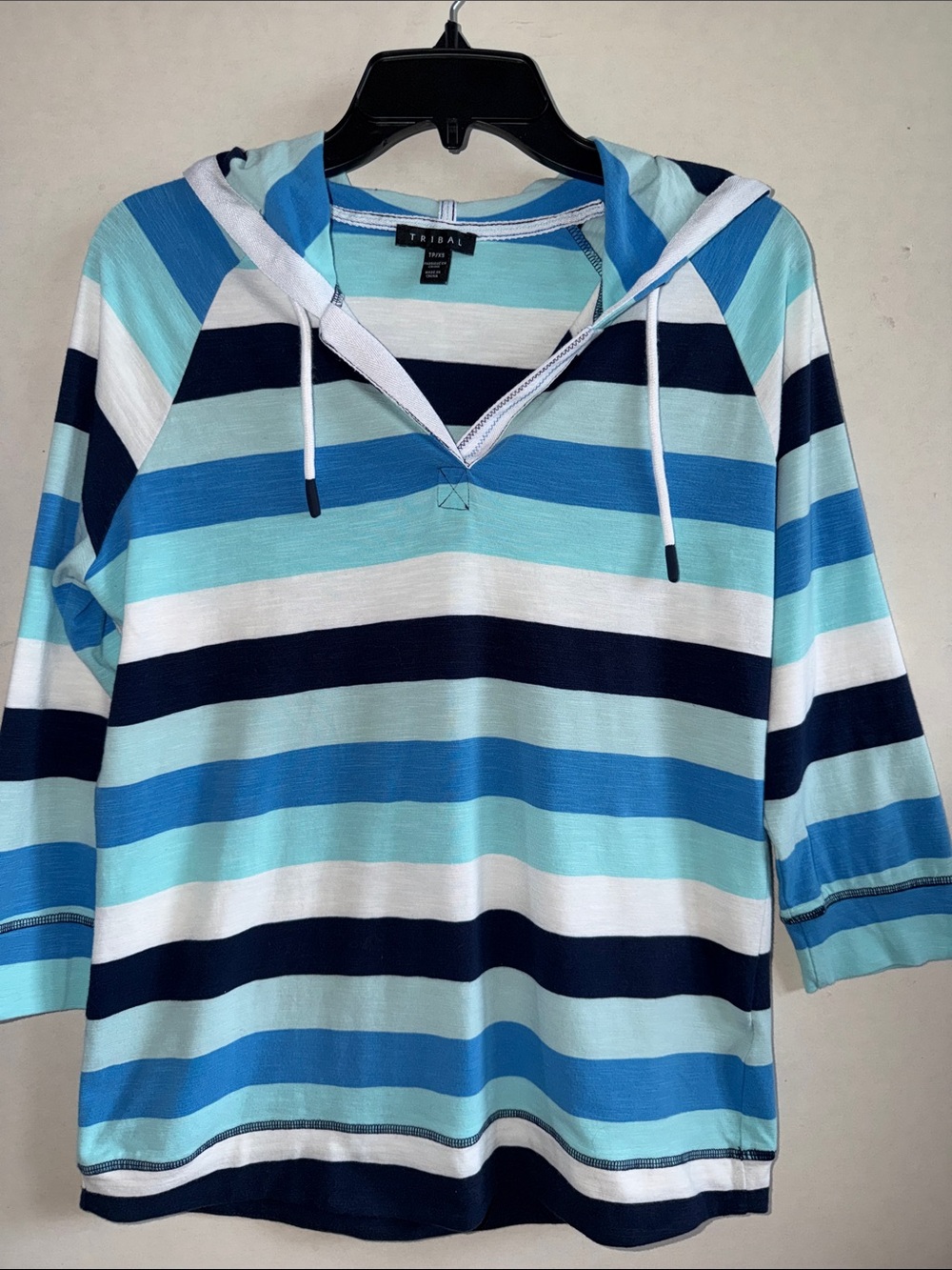 Tribal Blue, Navy & White Striped Hooded Pullover